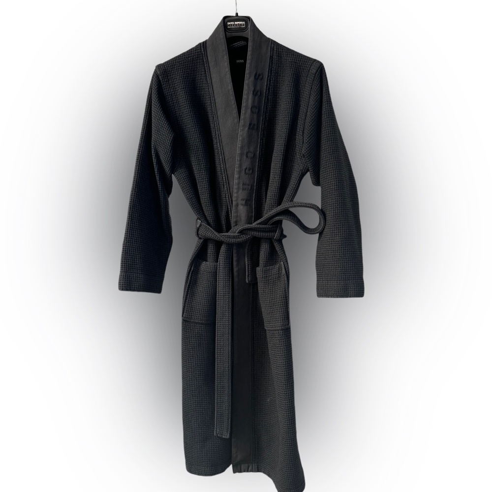 BOSS Bodywear waffle kimono robe in grey